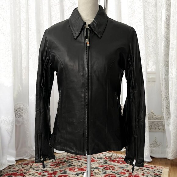 Power Trip Black Full Grain Leather Motorcycle Jacket Bomber Biker Jacket - Picture 1 of 12